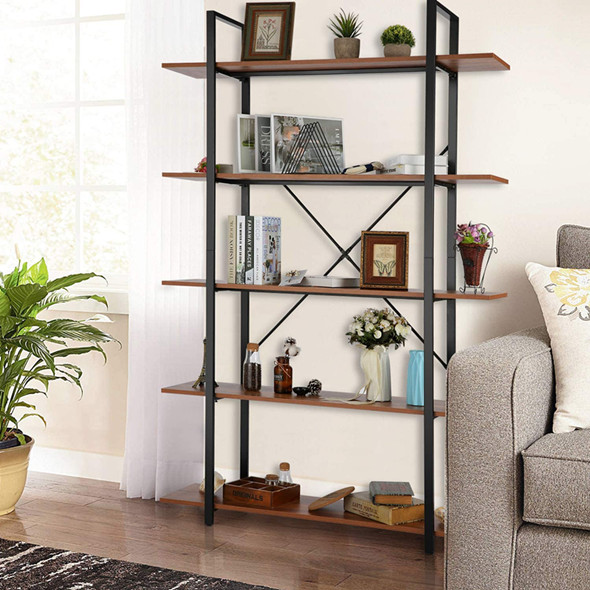 Himimi 5 Tier Bookshelf, Open Vintage Industrial Style Bookshelves and Bookcase, Etagere Bookcase with Metal Frame for Home and Office Organizer